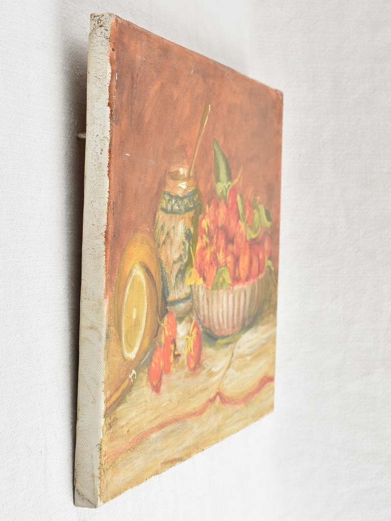 Vintage still life painting w/ strawberries - Signed C. Goot - 13" x 18"