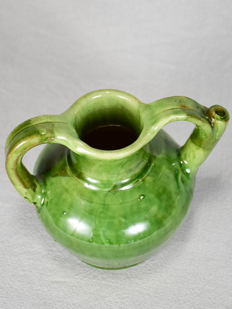 Petite water pitcher with green glaze from the 1950s 7"