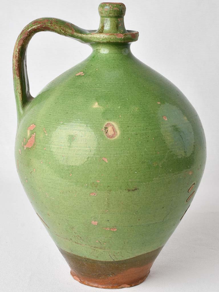 Large green pitcher w/ little spout on top 14½"