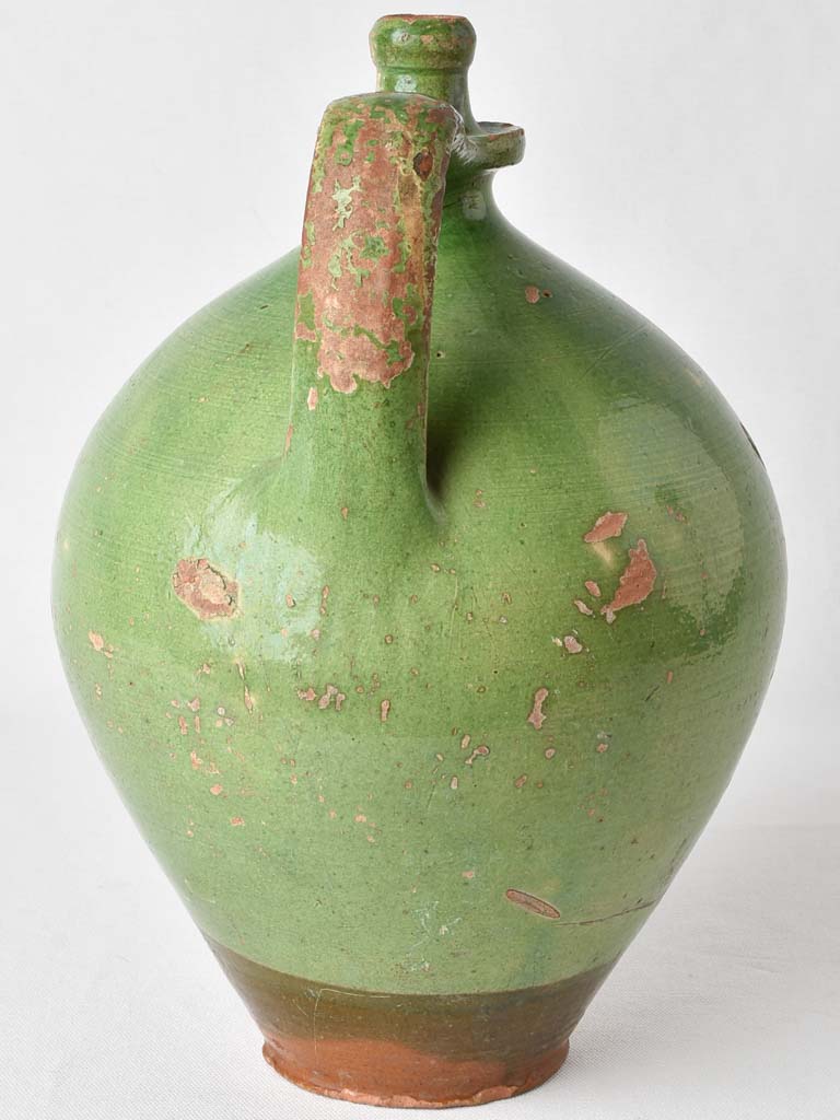 Large green pitcher w/ little spout on top 14½"