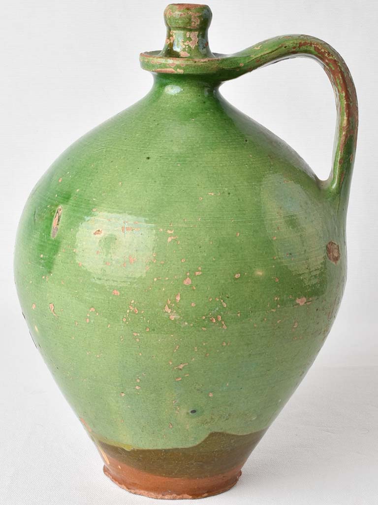 Large green pitcher w/ little spout on top 14½"