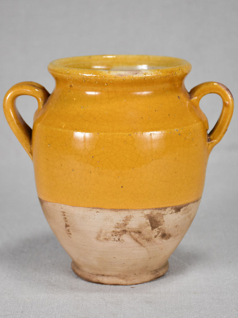 Small antique French confit pot with yellow glaze 7"