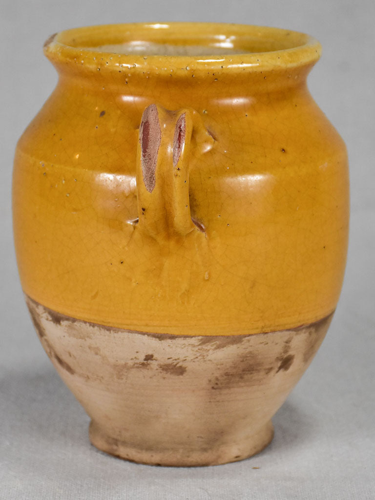 Small antique French confit pot with yellow glaze 7"