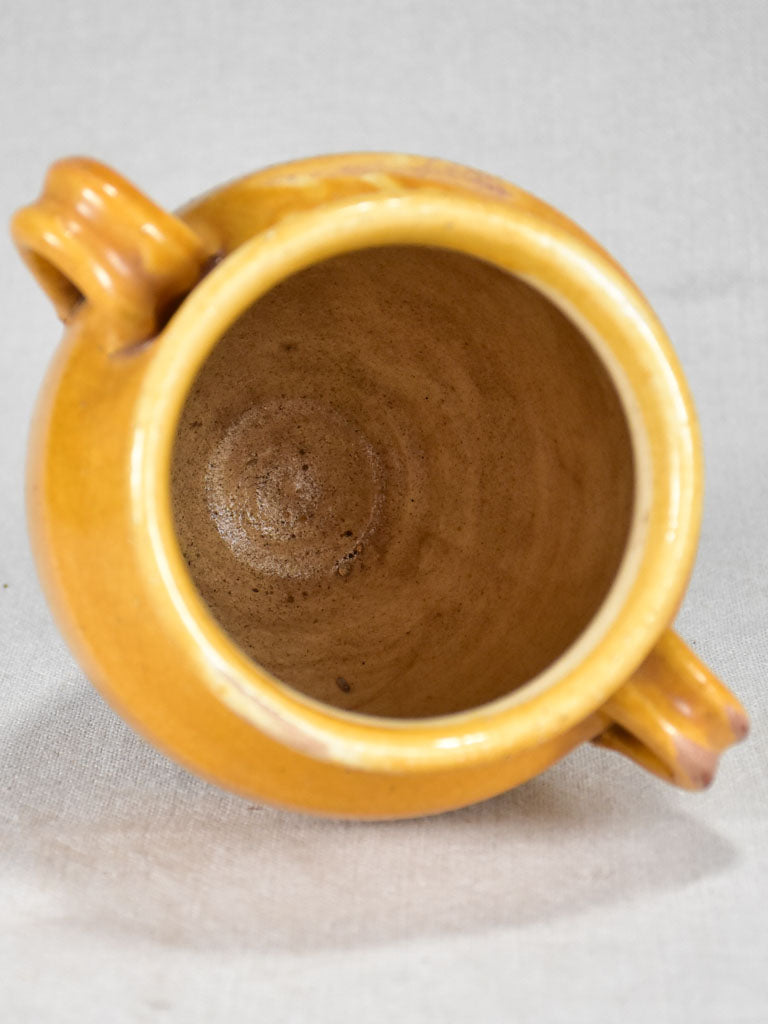 Small antique French confit pot with yellow glaze 7"