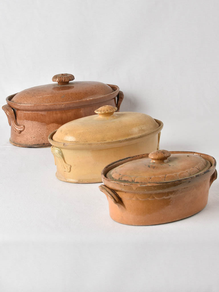 3 x 19th century lidded oven dishes - terrines