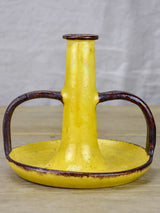 1930's Etienne Noel ceramic candlestick with yellow and brown glaze