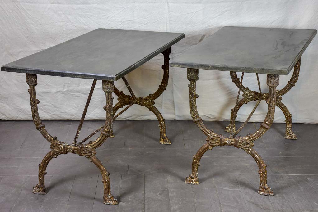 Pair of 19th Century Directoire rectangular tables with black marble 47¼" x 25¼"