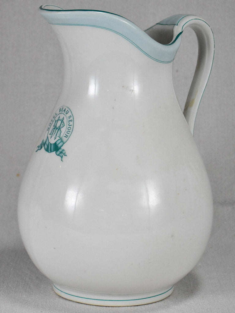 Very large earthenware pitcher labelled "Hotel Beau Sejour" Monaco