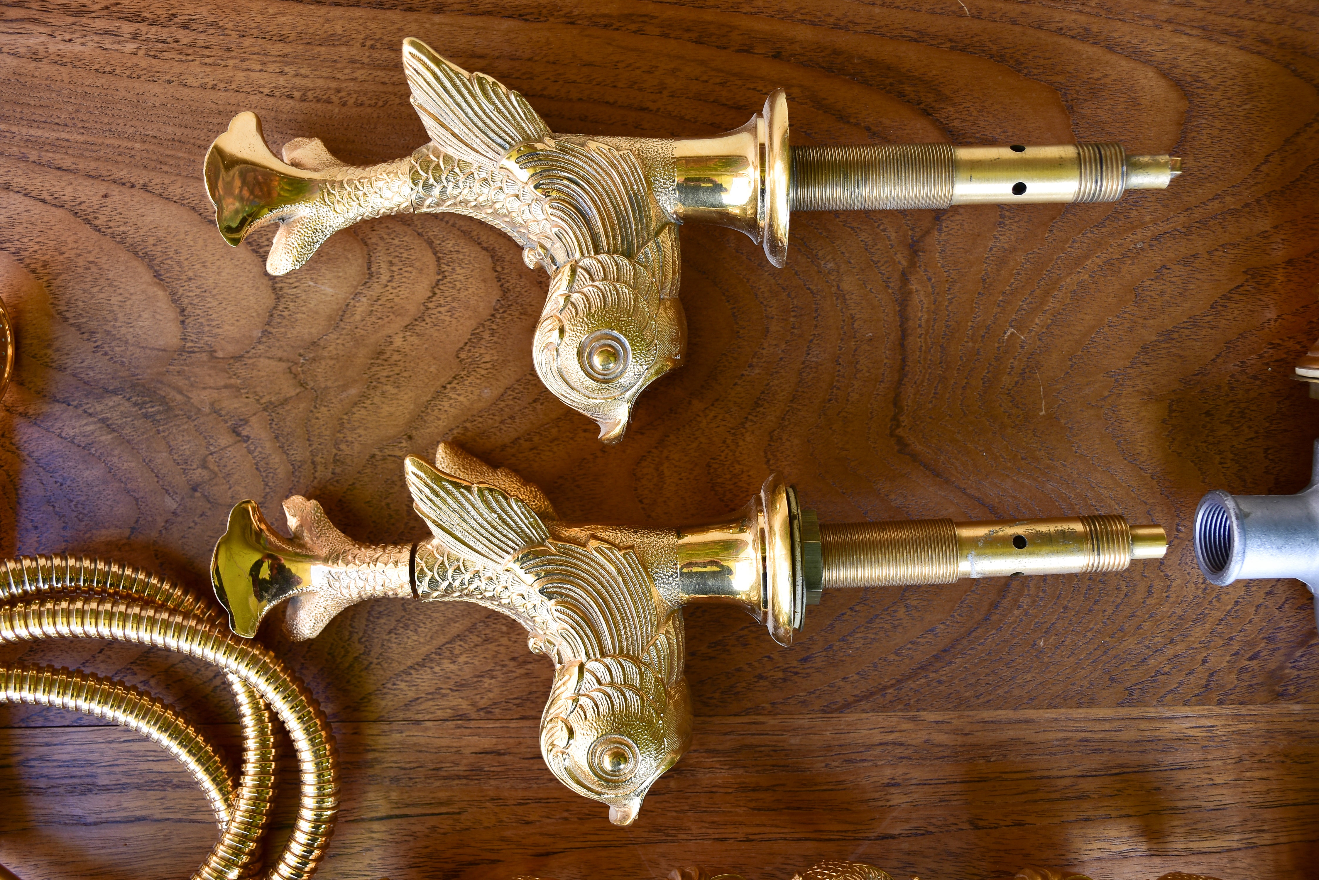 French vintage gilded bronze faucet set for bath