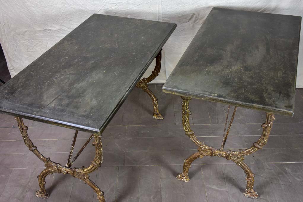 Pair of 19th Century Directoire rectangular tables with black marble 47¼" x 25¼"