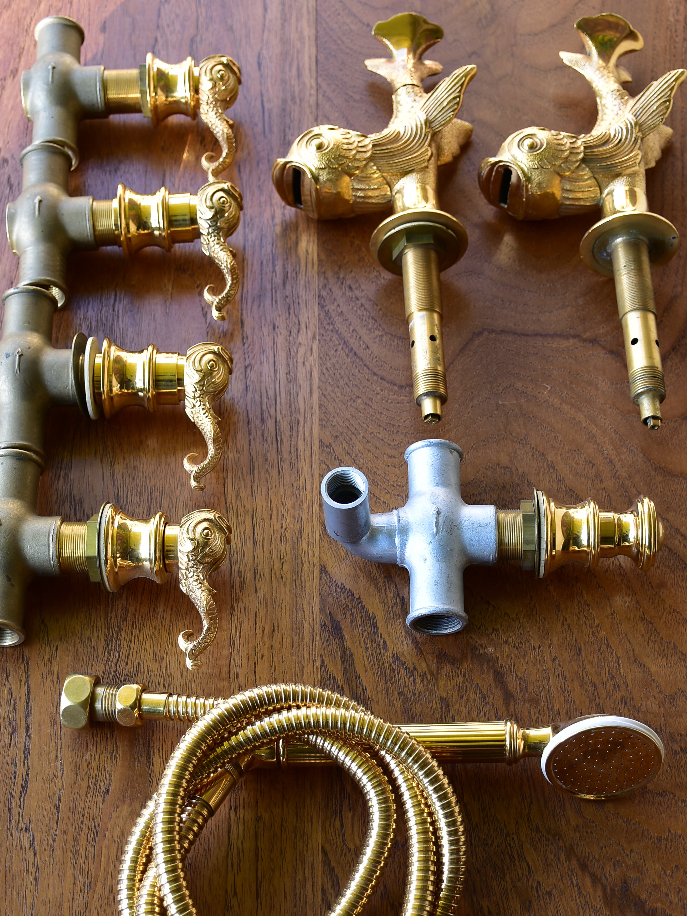 French vintage gilded bronze faucet set for bath