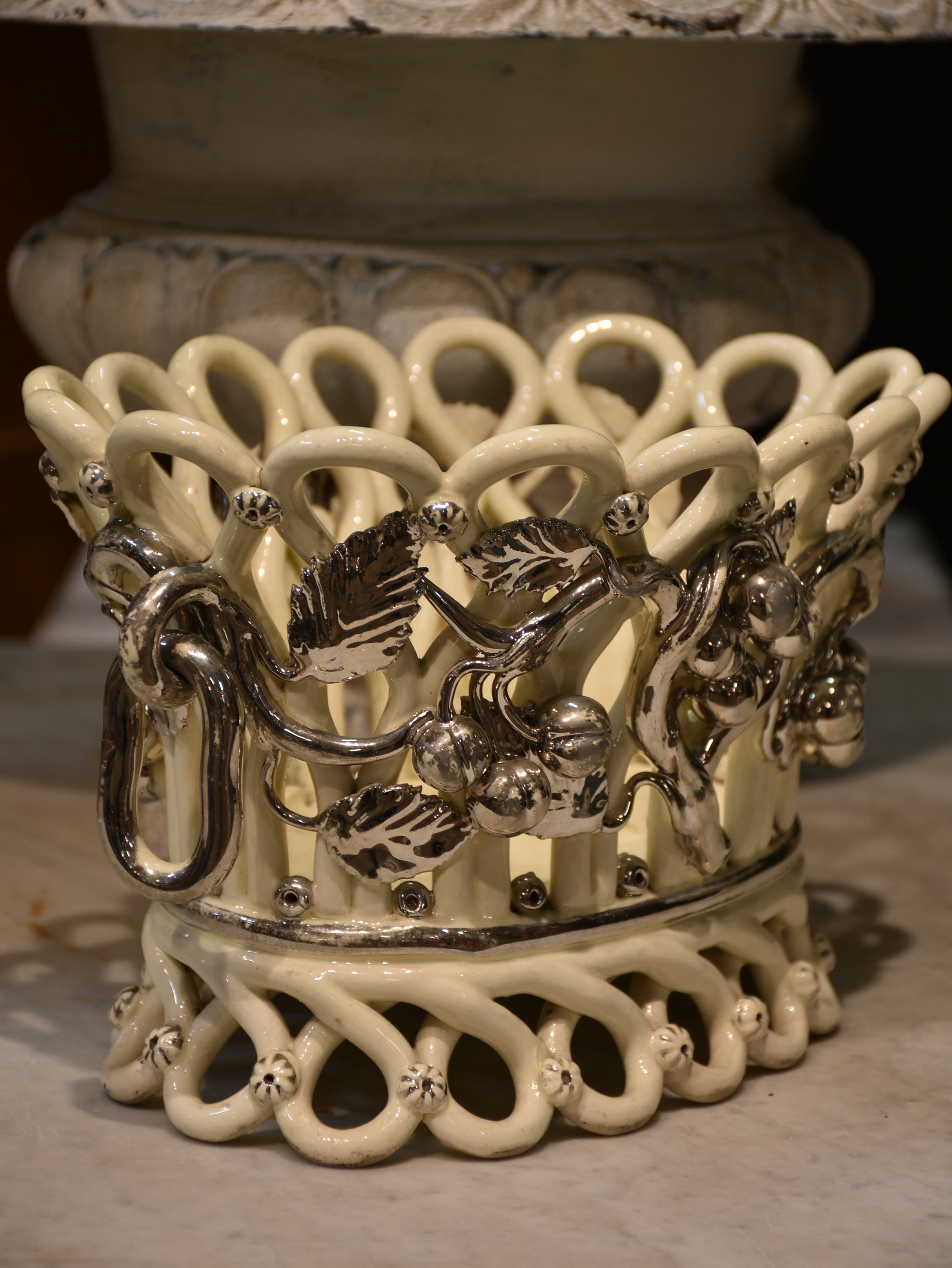 Antique French earthenware jardinière from Langeais faïence