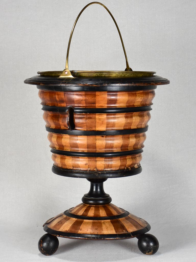 19th-century English waste paper basket with metal liner 17¼"