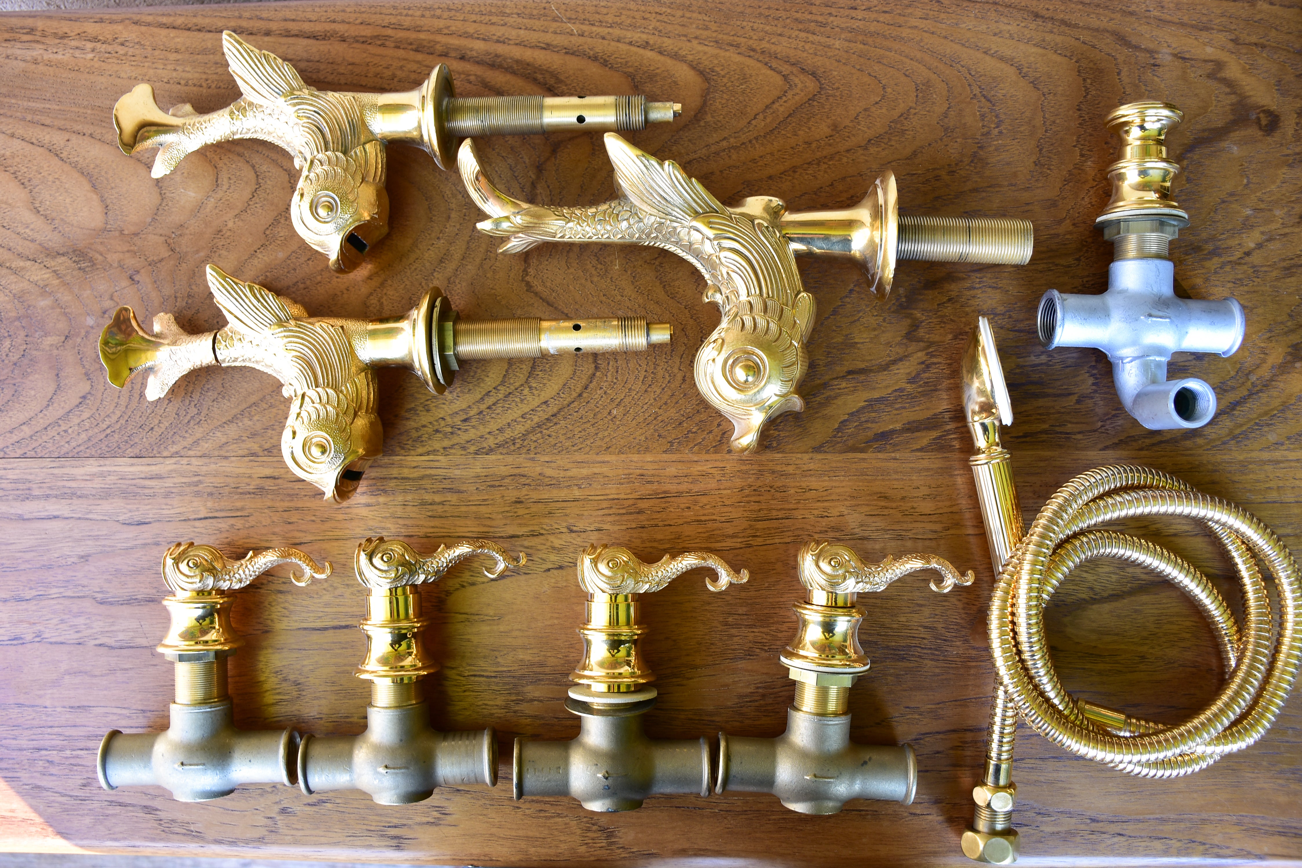 French vintage gilded bronze faucet set for bath