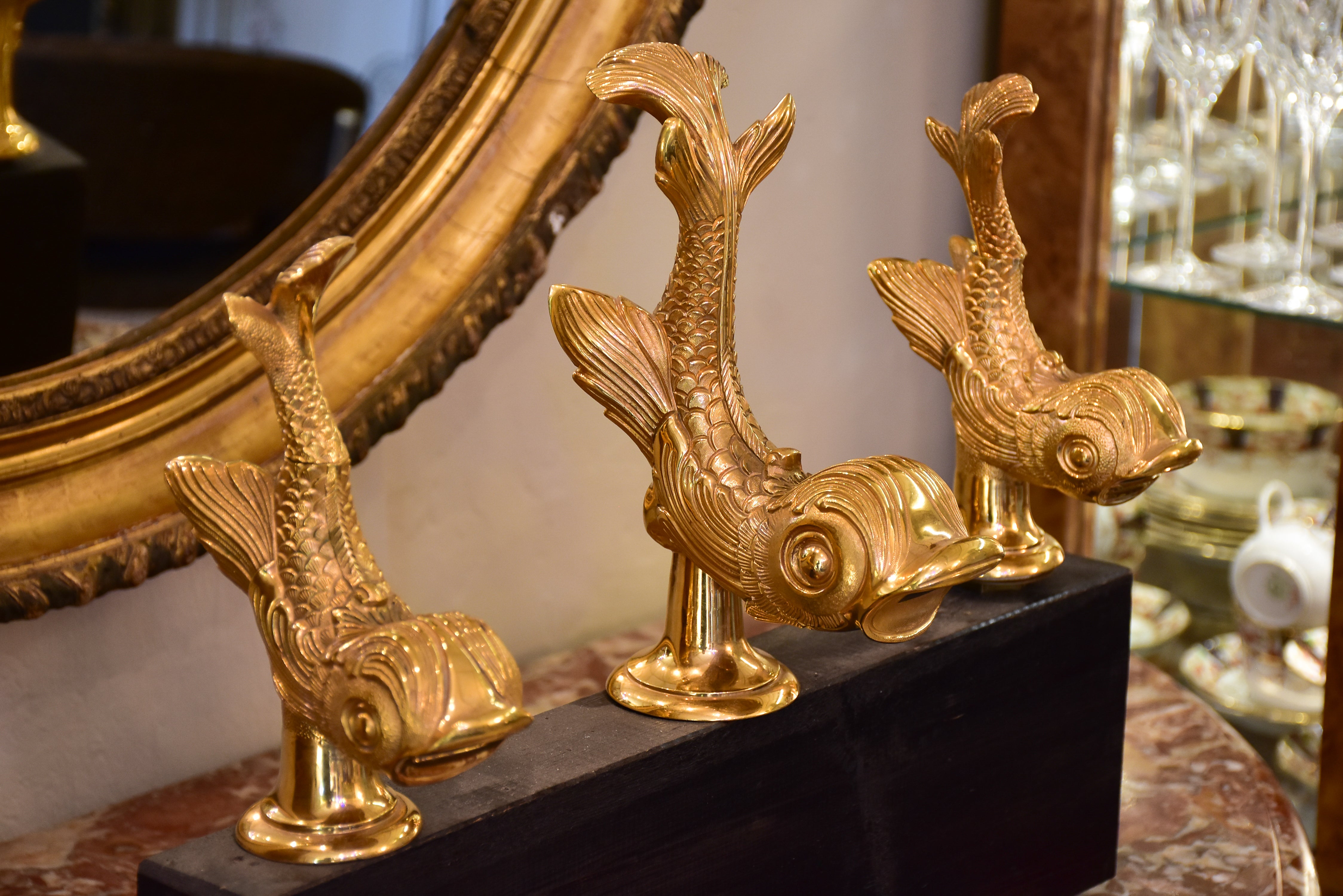 French vintage gilded bronze faucet set for bath