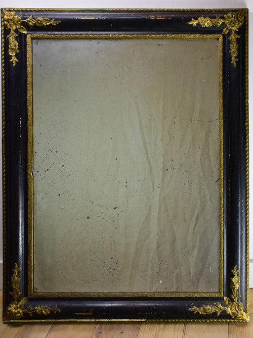 Large antique French mirror with black and gold frame 31" x  39½"