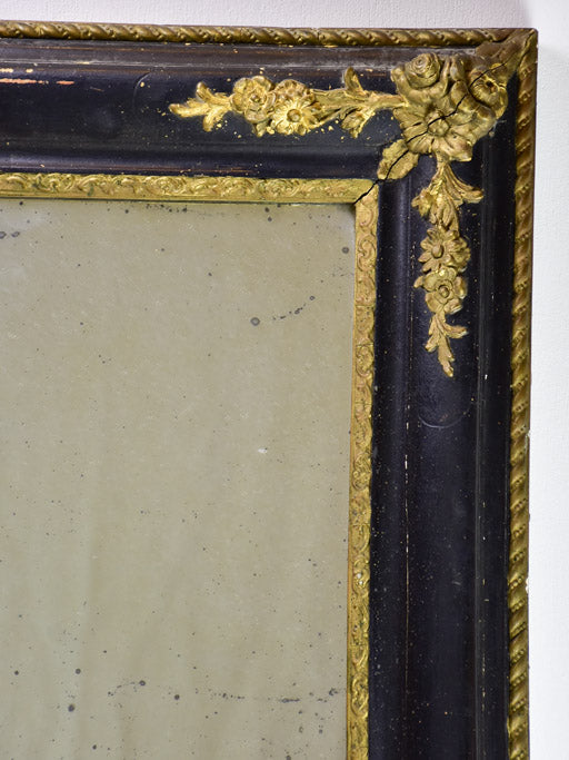 Large antique French mirror with black and gold frame 31" x  39½"