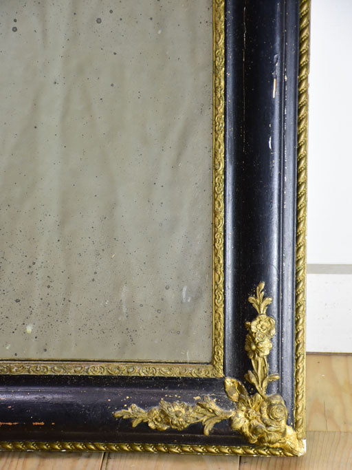 Large antique French mirror with black and gold frame 31" x  39½"