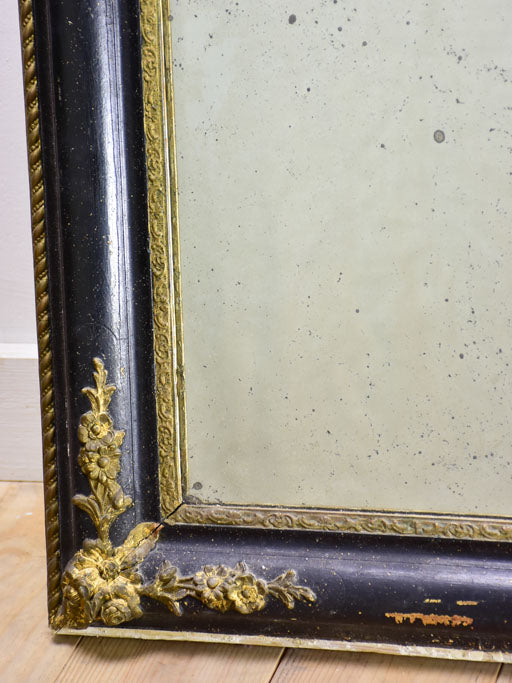 Large antique French mirror with black and gold frame 31" x  39½"