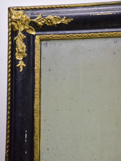 Large antique French mirror with black and gold frame 31" x  39½"