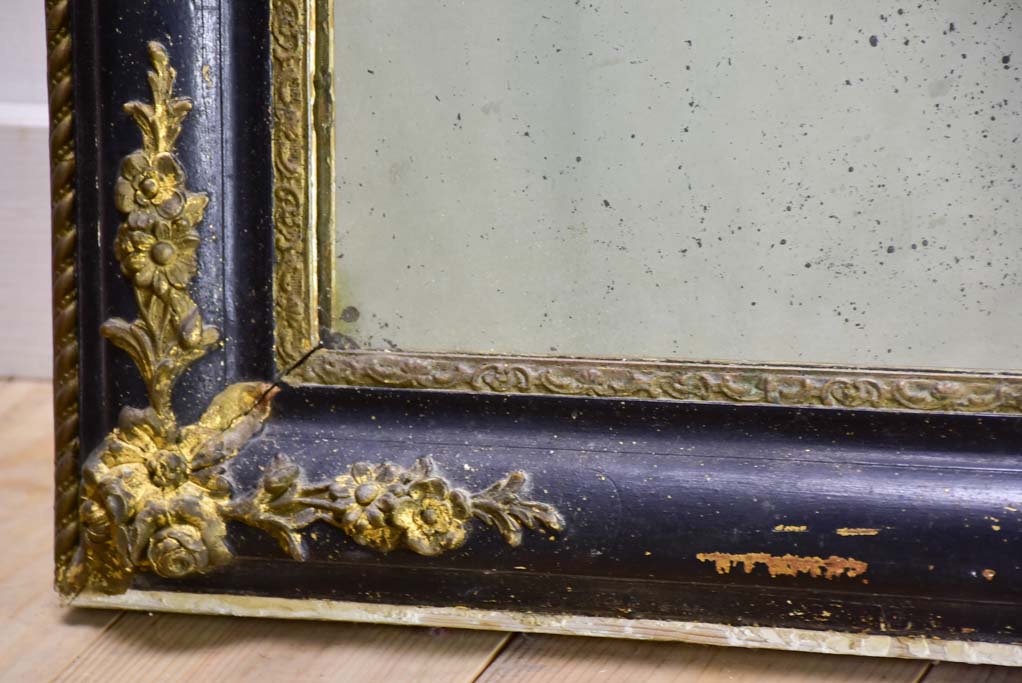 Large antique French mirror with black and gold frame 31" x  39½"