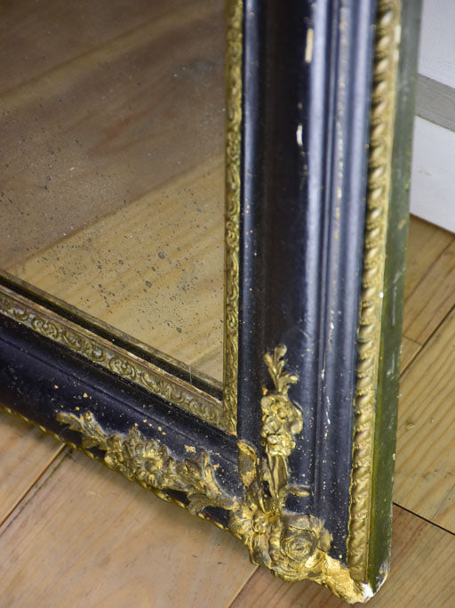 Large antique French mirror with black and gold frame 31" x  39½"