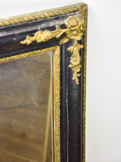 Large antique French mirror with black and gold frame 31" x  39½"