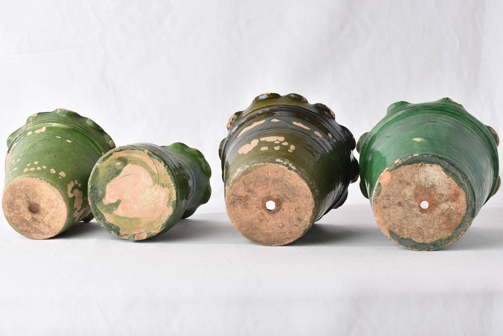 4 green Castelnaudary vases w/ rippled edge - 19th century 8"