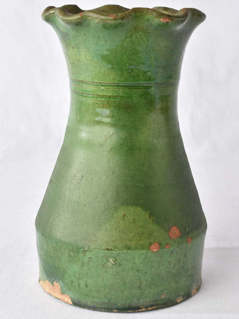 4 green Castelnaudary vases w/ rippled edge - 19th century 8"