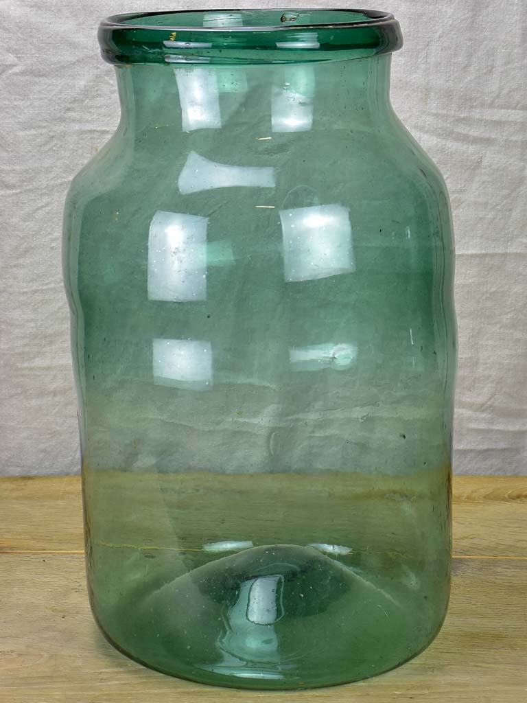 Very large antique French preserving jar - blue / green 19¼"