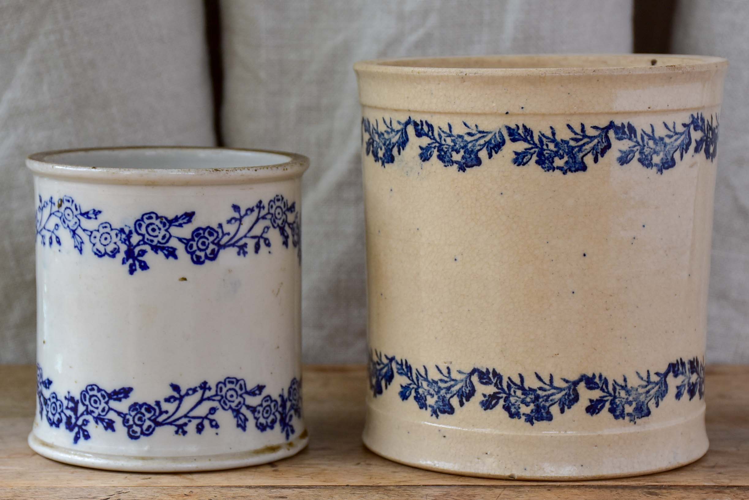 Antique French stoneware pots - flour and coffee