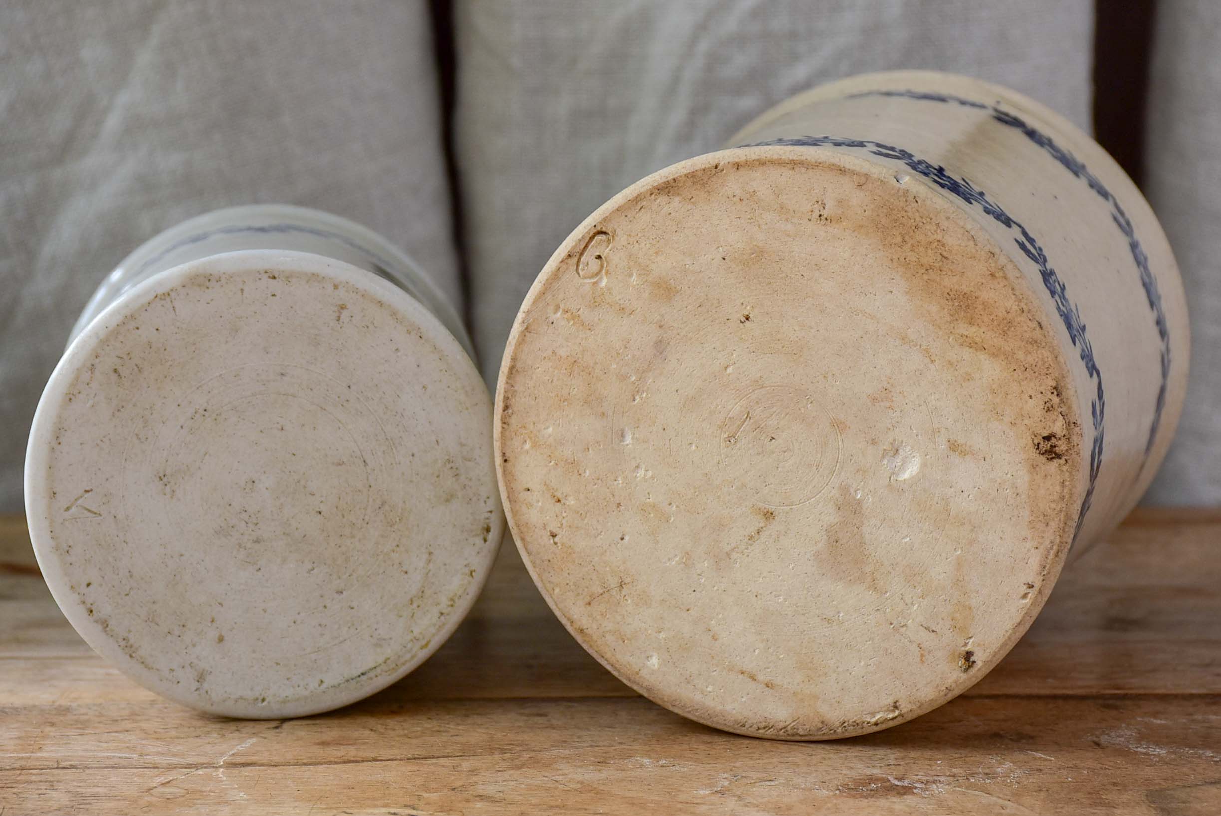 Antique French stoneware pots - flour and coffee