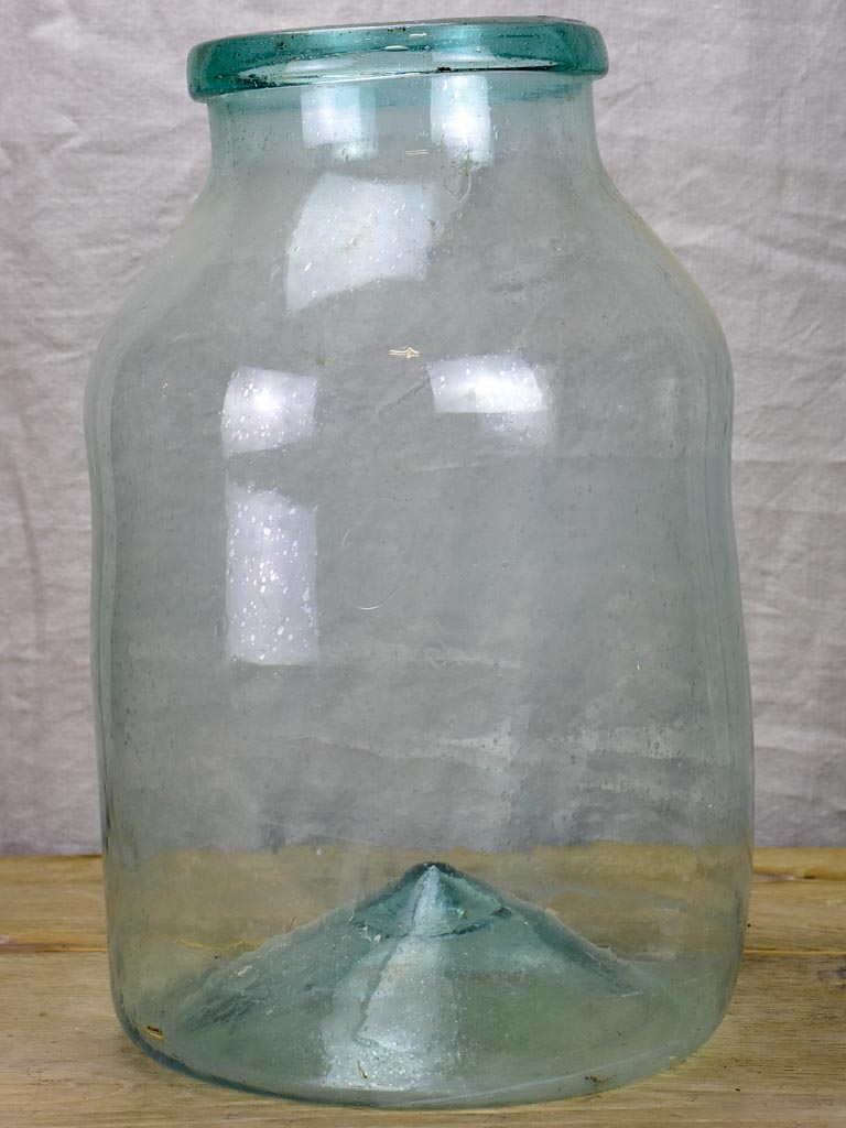 Very large antique French preserving jar - blue / clear 17¾"