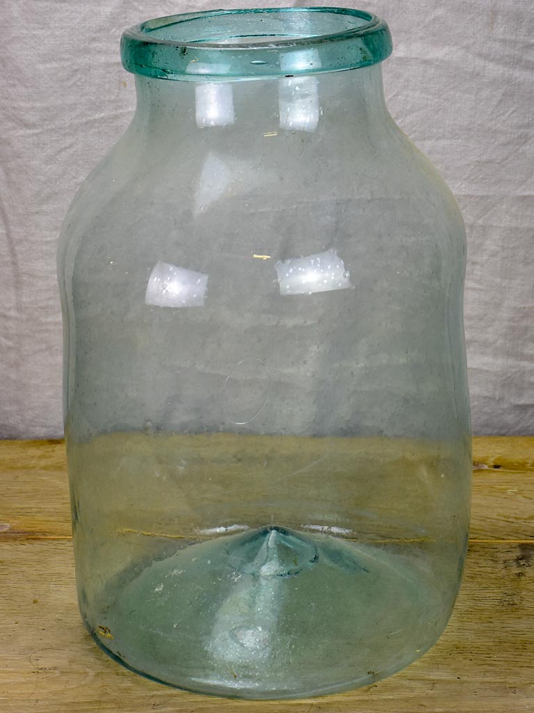 Very large antique French preserving jar - blue / clear 17¾"