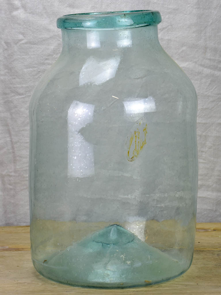 Very large antique French preserving jar - blue / clear 17¾"