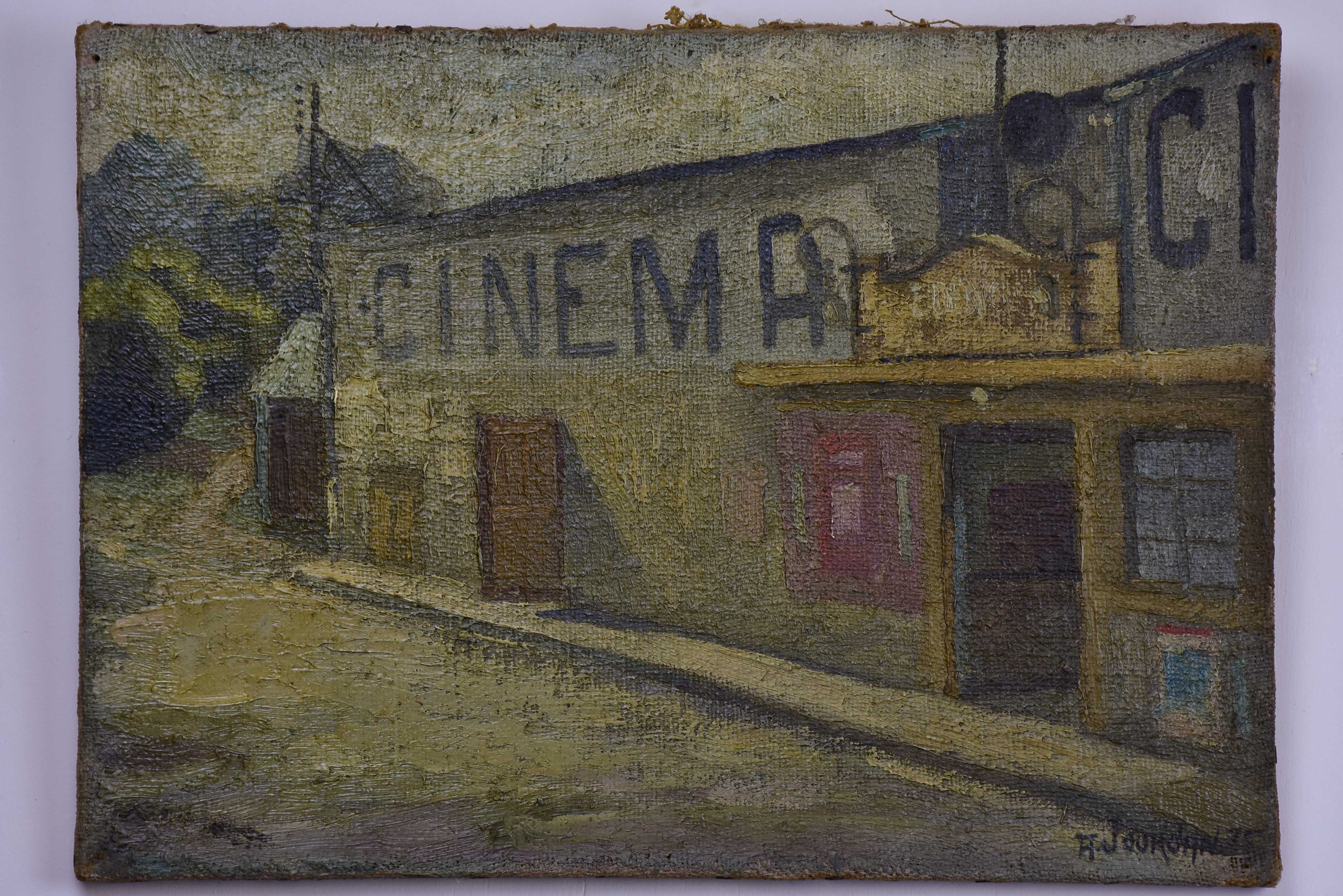 Vintage French painting of a cinema