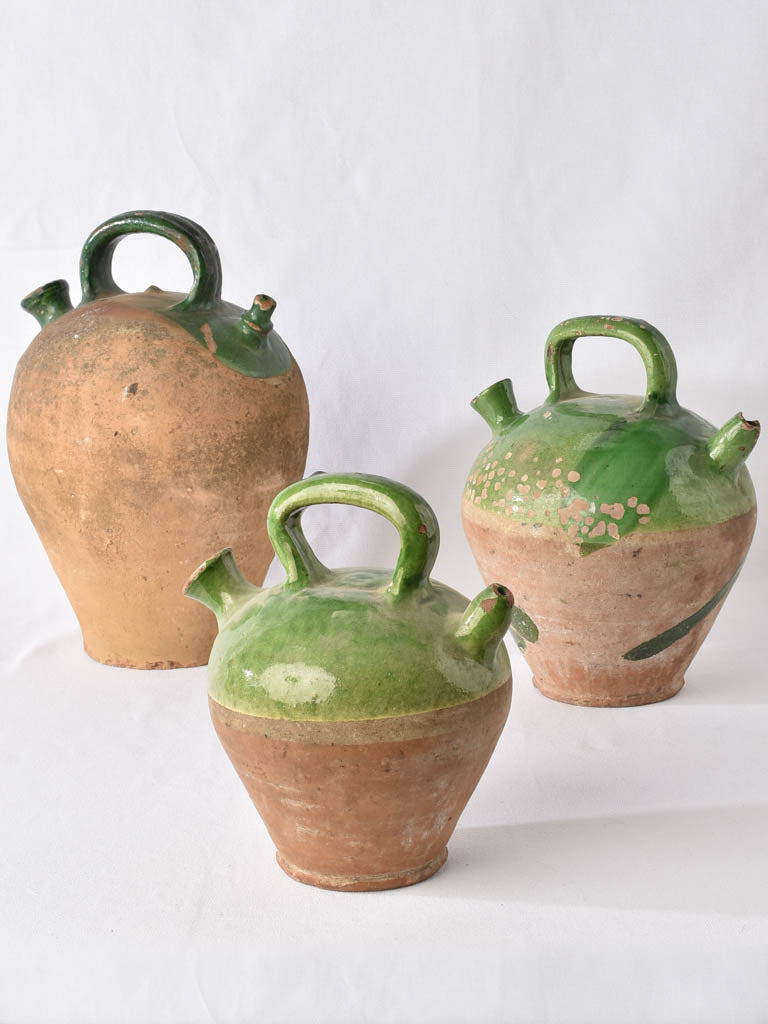 3 gargoulettes w/ green glaze - Beziers 13"