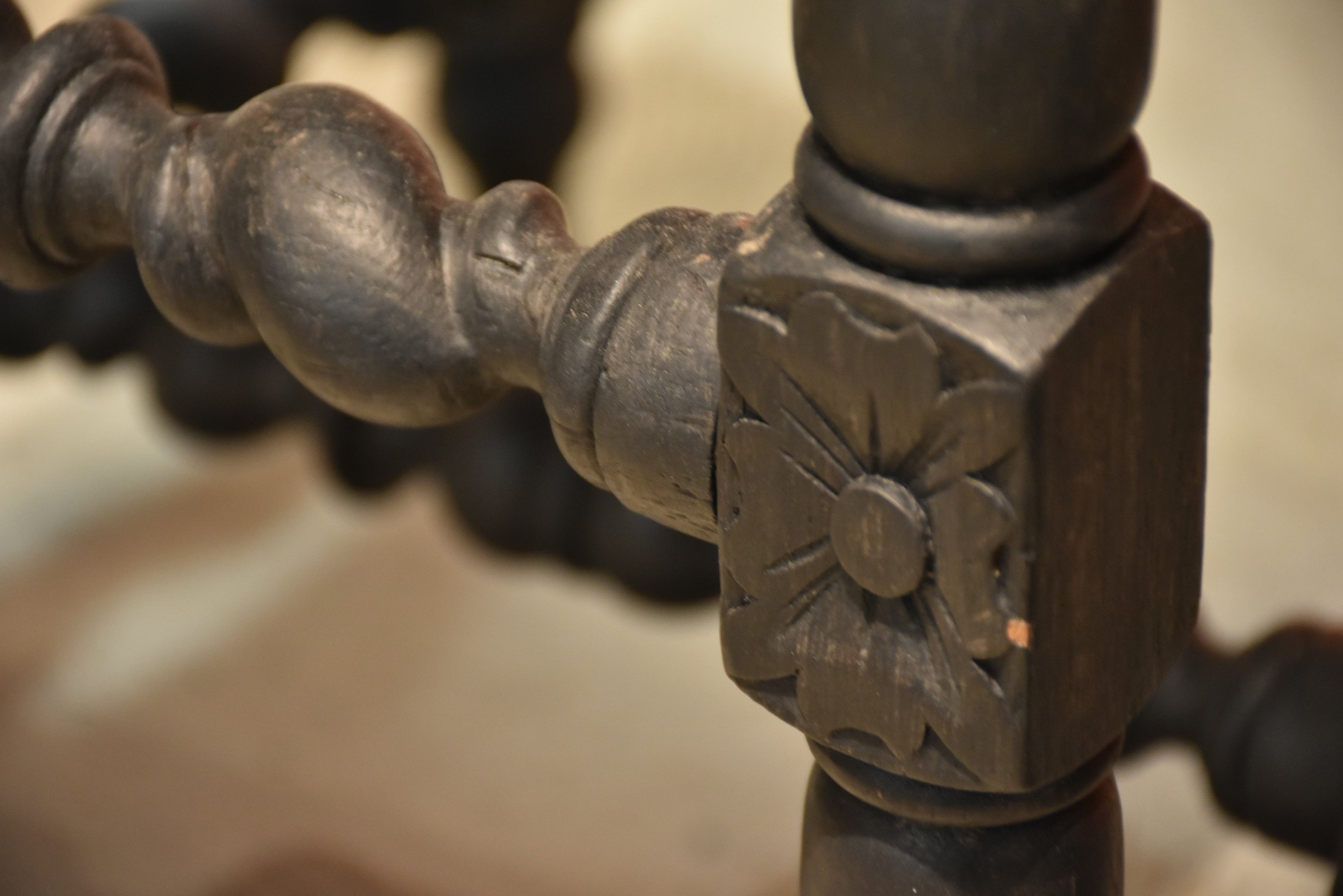 Pair of Louis XIII style stools with black patina