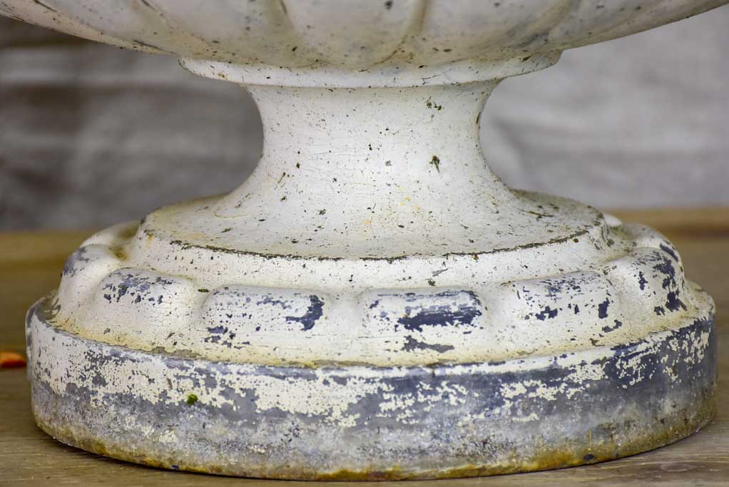 Pair of 19th Century French cast iron garden urns with white patina 13½"