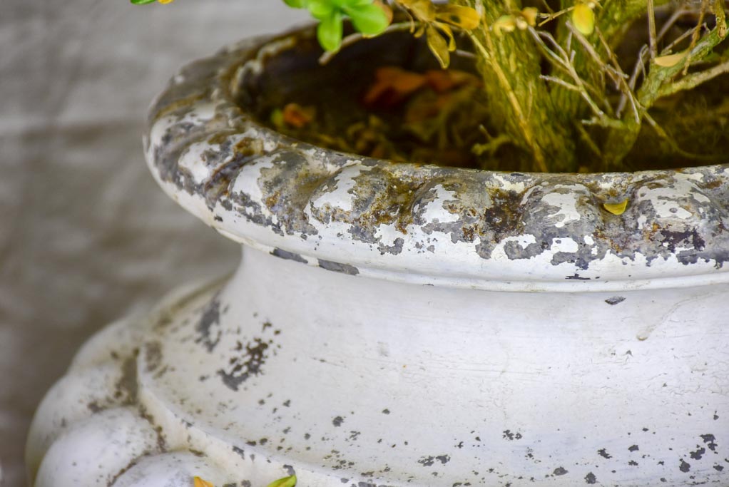 Pair of 19th Century French cast iron garden urns with white patina 13½"