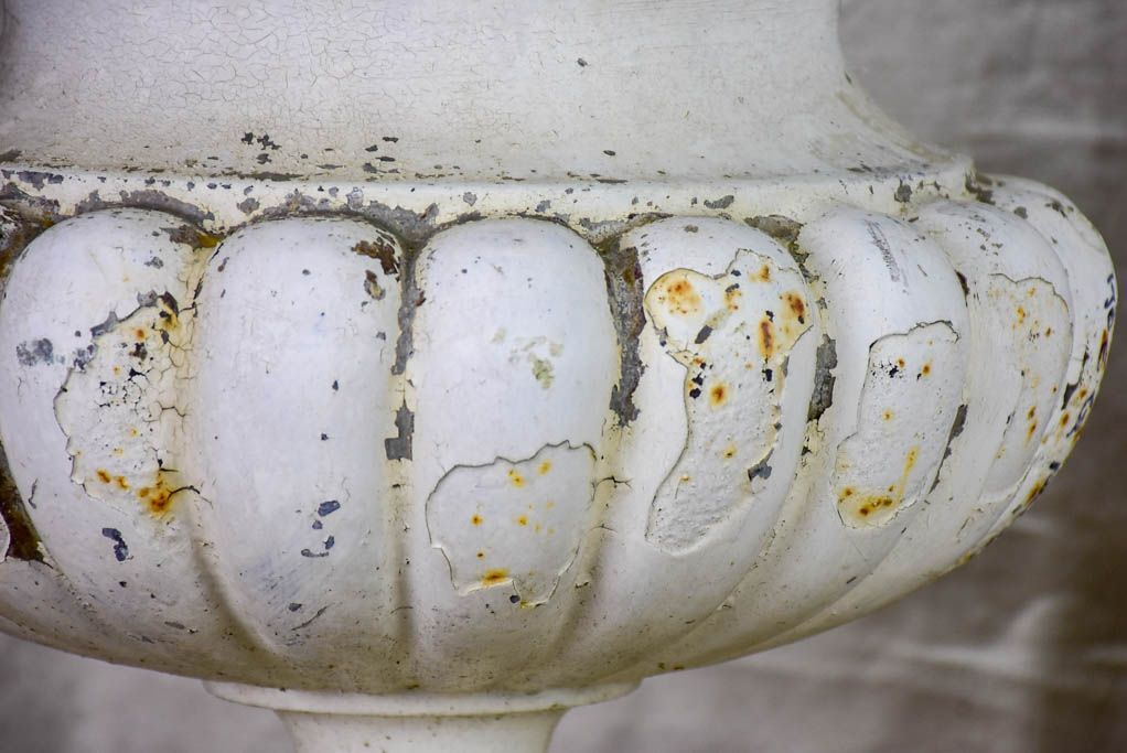 Pair of 19th Century French cast iron garden urns with white patina 13½"