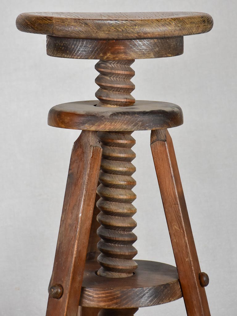 Pair of antique French architect's wooden stools - corkscrew