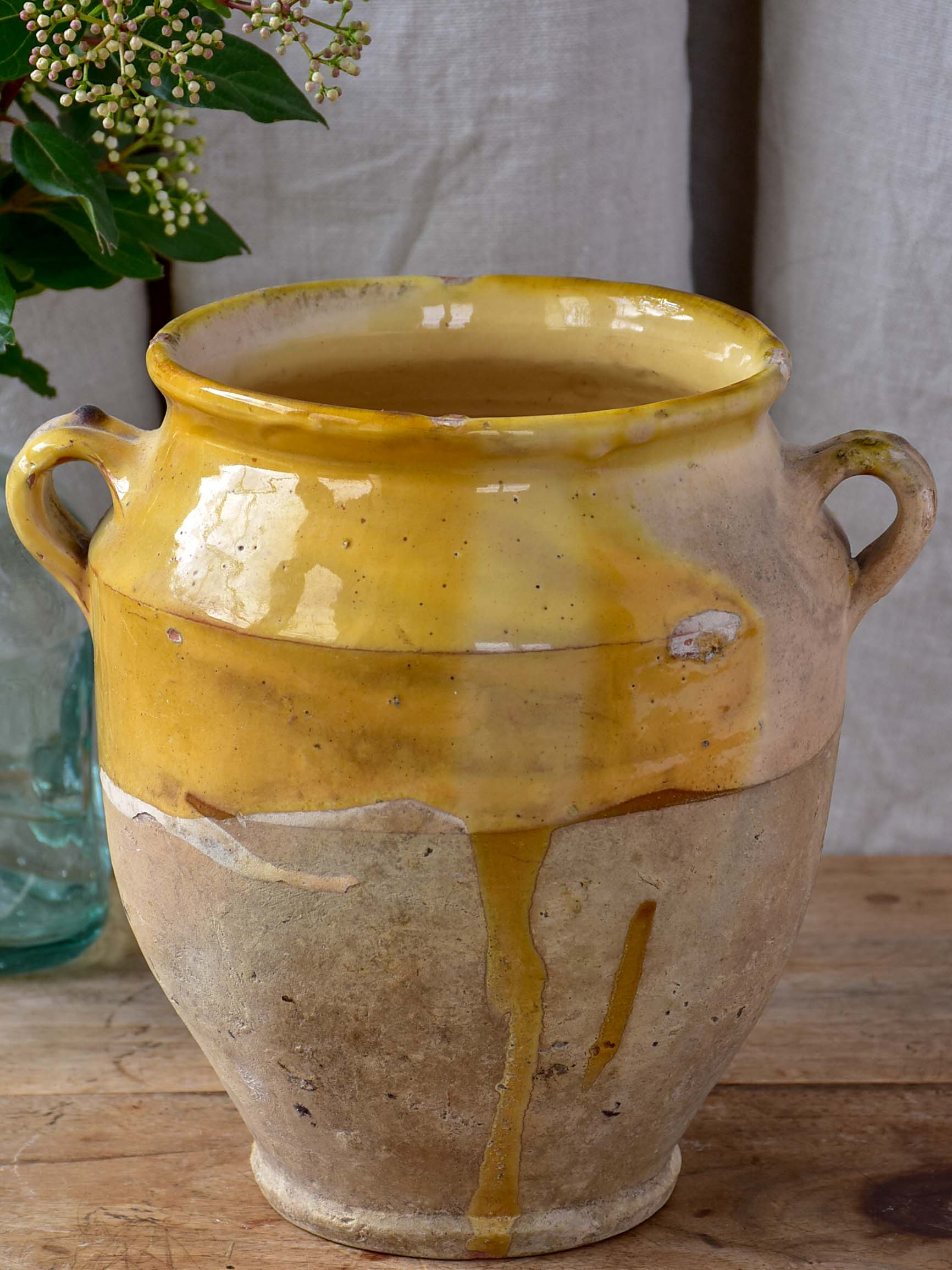 19th century French confit pot with orange glaze 9 ½''