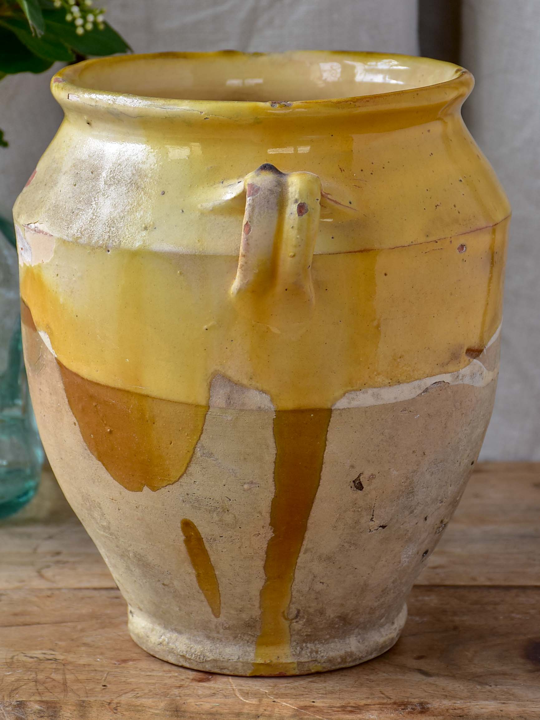 19th century French confit pot with orange glaze 9 ½''