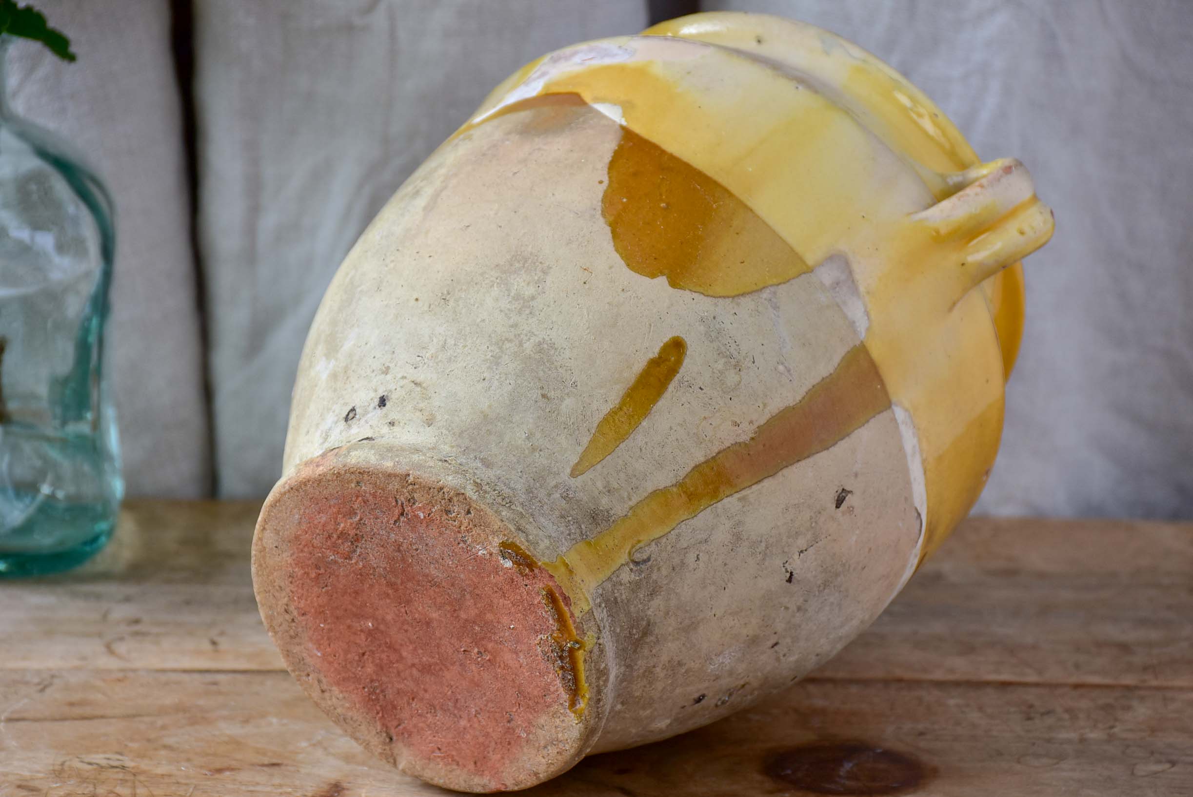 19th century French confit pot with orange glaze 9 ½''