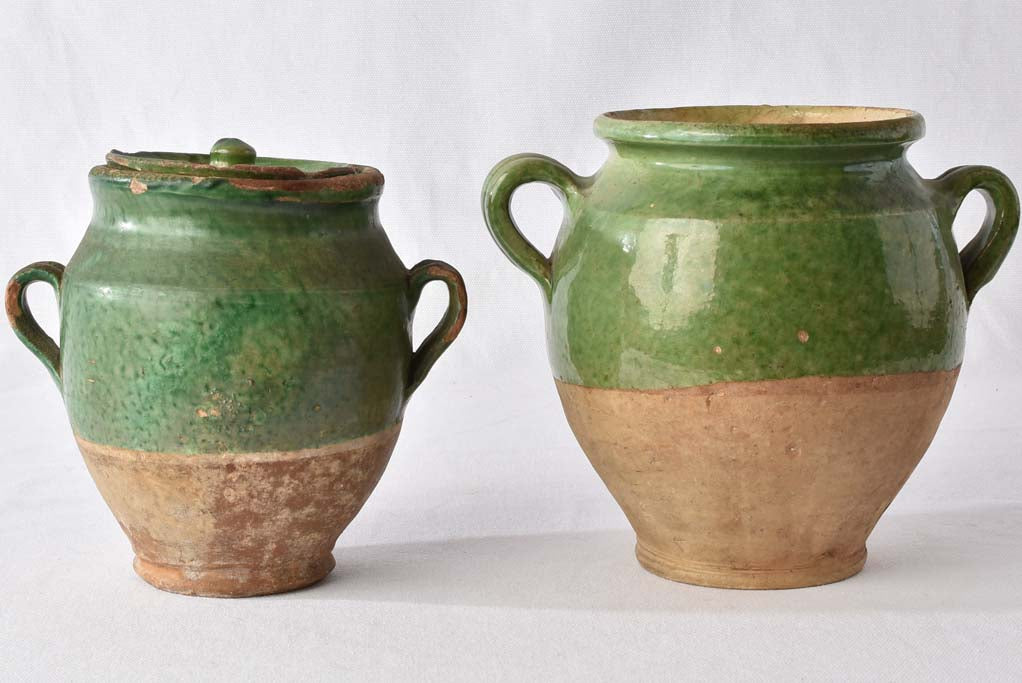 2 confit pots w/ green glaze 8"