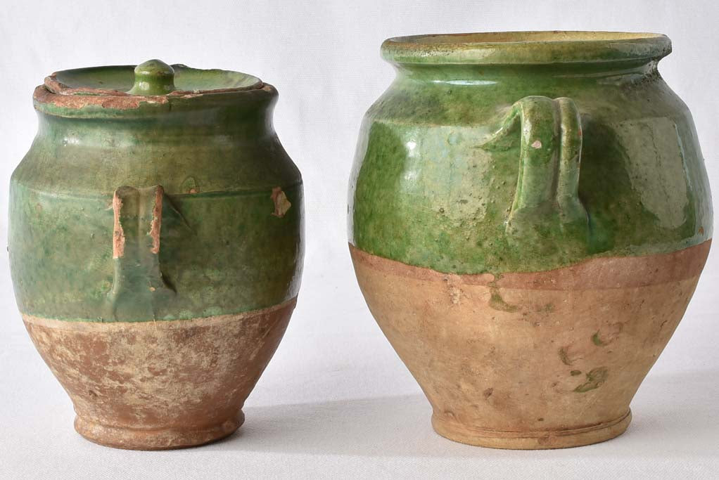 2 confit pots w/ green glaze 8"