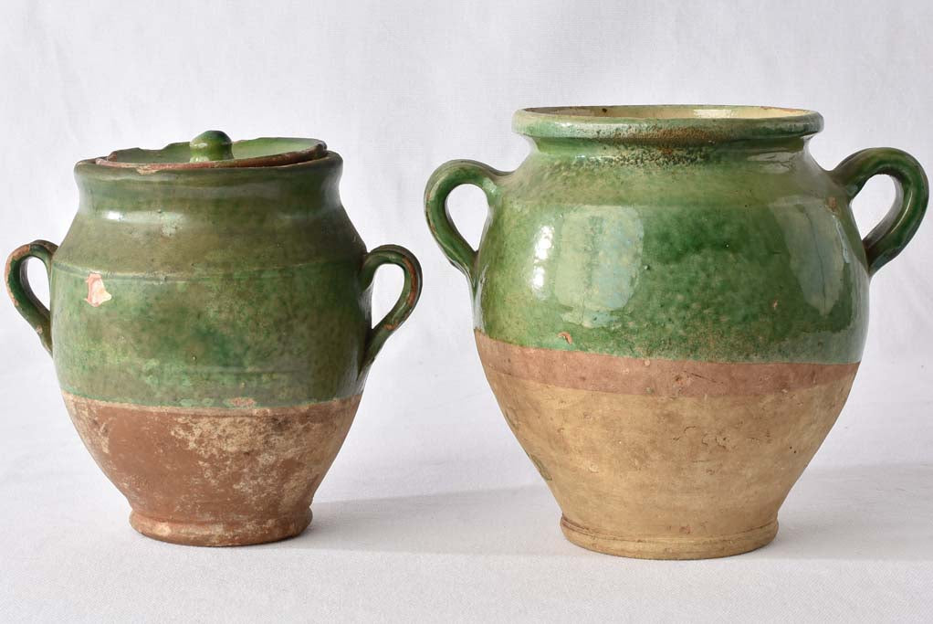 2 confit pots w/ green glaze 8"