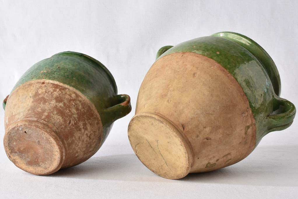 2 confit pots w/ green glaze 8"