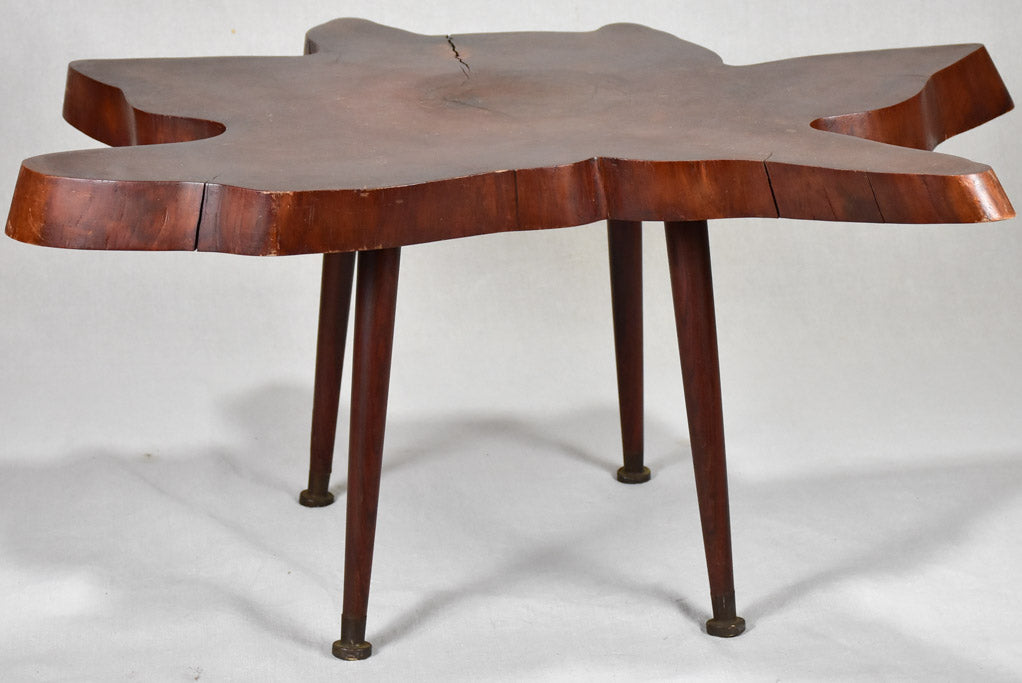 1950's Brutalist coffee table - large tree trunk table top 38¼"